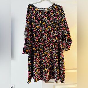 Old Navy Black Dress with Red and Orange Floral Design